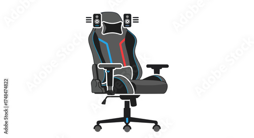 Modern Ergonomic Gaming Chair with Blue and Red Accents.