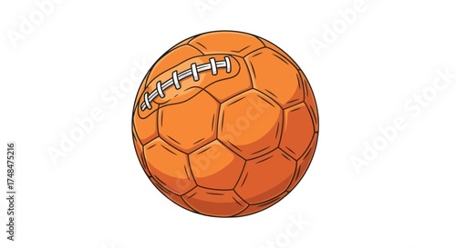 Orange Handball Ball with White Laces and Hexagonal Panels.