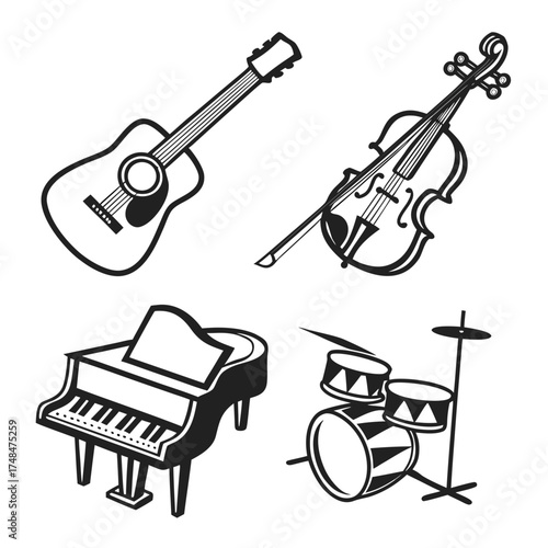 Black silhouette vector designs of musical instruments 2