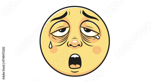Exhausted Yellow Emoji with Droopy Eyes and Tear.