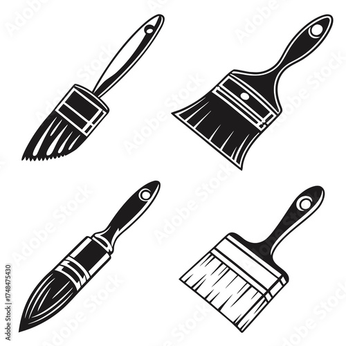 Four black paint brush silhouettes on white background