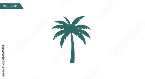 Single Teal Palm Tree Silhouette on White Background.