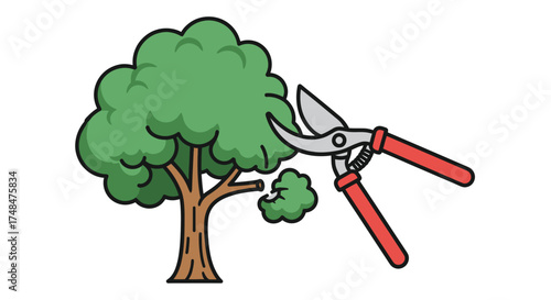 Tree Pruning with Handheld Garden Shears Illustration.