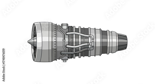 Detailed illustration of a powerful jet engine with intricate components.