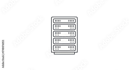 Outlined Server Rack with Five Shelves Data Storage.