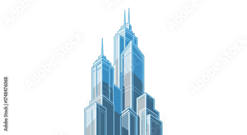 Modern Blue Skyscraper Building Illustration with Sharp Angles.