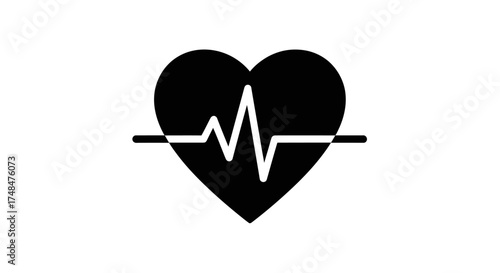 Black heart silhouette with electrocardiogram line symbol.