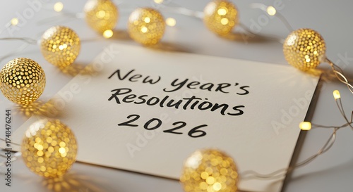 New Year’s resolutions 2026 handwritten on a piece of paper for motivation and planning visuals. Paper sheet with handwritten New Year’s resolutions for inspirational designs. New Year goals 