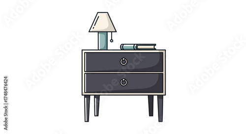 Cartoon Nightstand with Lamp and Book Illustration.