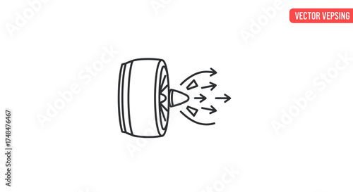 Simple Line Art Icon of a Jet Engine with Airflow.