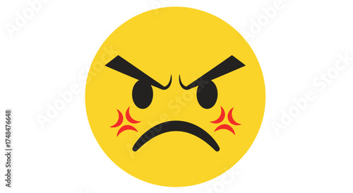 Angry Yellow Emoji with Frowning Eyebrows and Red Cheeks.