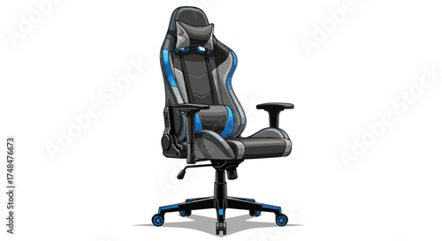 Ergonomic Gaming Chair with Blue Accents and Lumbar Support.