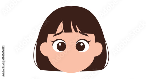 Cartoon Illustration of a Sad-Looking Girls Face.