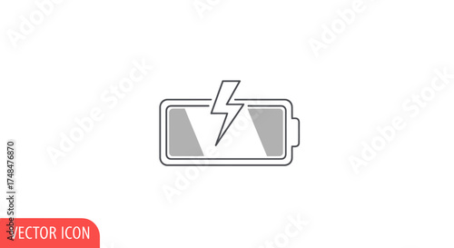 Vector Illustration of Charging Battery with Lightning Bolt.