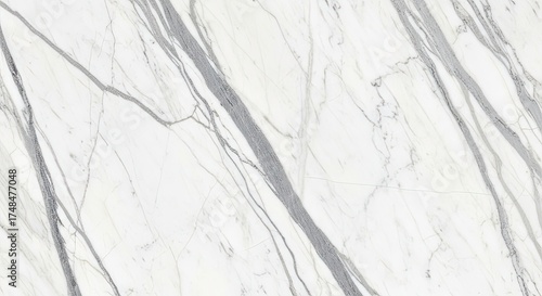 Elegant White Marble Texture with Grey Veins, Natural Stone Pattern Background