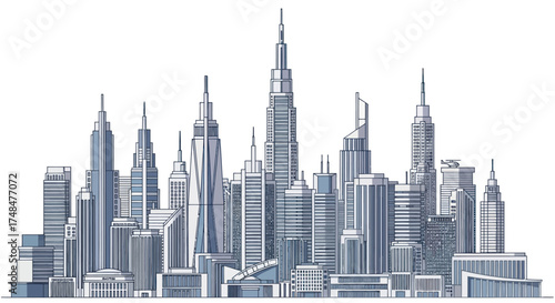 Detailed Architectural Illustration of a Modern City Skyline.