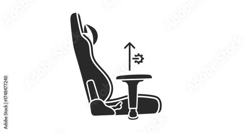 Black Gaming Chair Icon with Adjustable Armrests and Headrest.