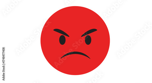 Isolated red angry face emoticon with furrowed brows and a frowning mouth.