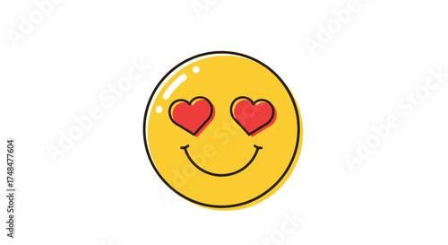 Cute cartoon smiling face with red heart-shaped eyes A glossy yellow emoji icon expressing love and adoration.