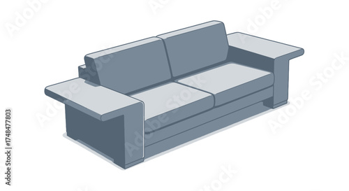 Modern Light Blue Two-Seater Sofa with Wide Armrests.