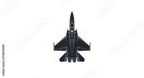 Silhouette of a Modern Military Jet Fighter Aircraft Viewed from Above.