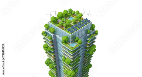 Futuristic Green Skyscraper with Integrated Sustainable Design Elements.