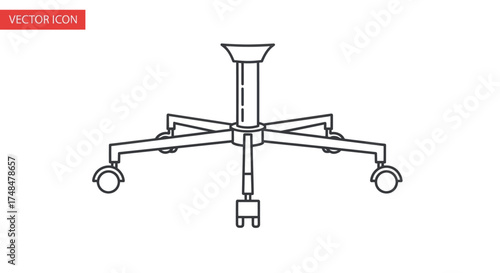 Line art vector icon of an office chair base with a five-star design caster wheels and a footrest.