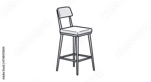 Simple Line Art Illustration of a Bar Stool with Backrest and Square Seat.