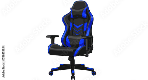 Ergonomic Black and Blue High-Back Gaming Chair with Lumbar Support.
