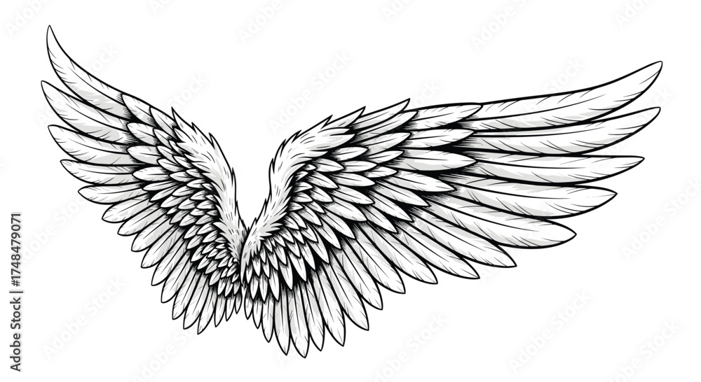 Obraz premium Beautifully detailed outstretched wings tattoo design.