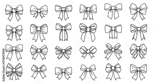 Various hand drawn decorative bow designs for crafting and gift wrapping.