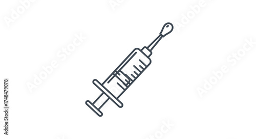 Simple Line Art Illustration of a Syringe with a Droplet.