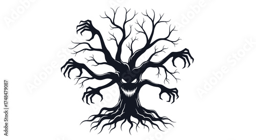 Creepy sentient dead tree with claws and a scary face.