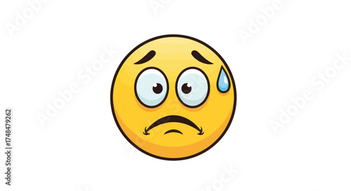 Worried yellow emoji face with sweat droplet and furrowed brow.