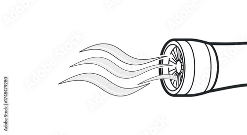 Line art illustration of a cylindrical fan blowing air.