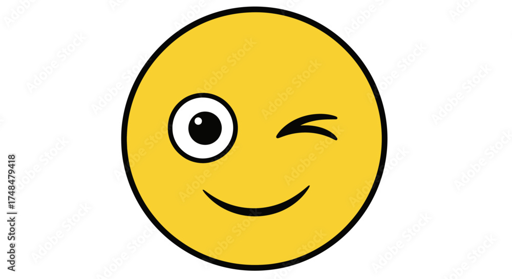 Fototapeta premium A classic yellow winking face emoji with a friendly and playful smile.