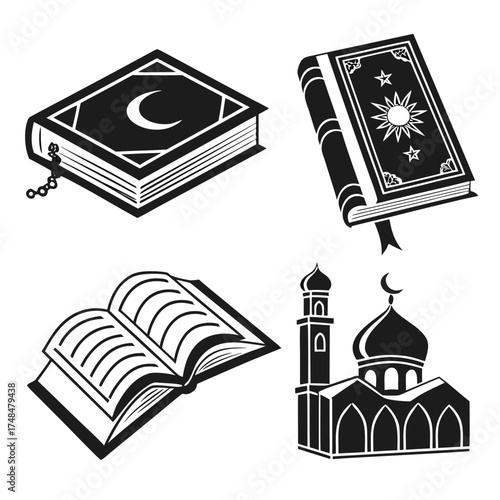 Four black silhouette Islamic religious symbols religion