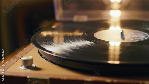 Vintage Vinyl Vibes - A Close-Up of a Record Player in Action.