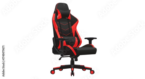 Ergonomic Black and Red Gaming Chair with Swivel Wheels.
