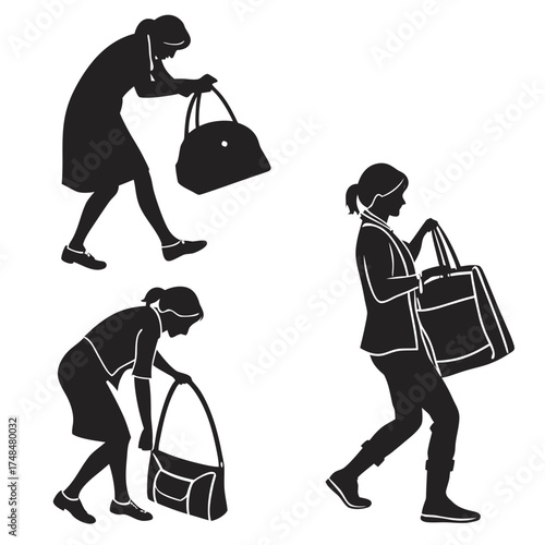 Four black silhouette vector designs of women with handbags 1