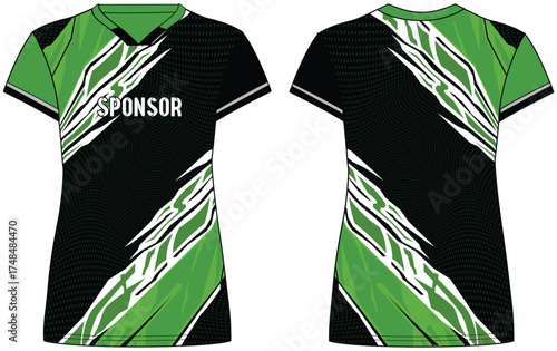 Women Sports Jersey t-shirt flat sketch design illustration with abstract pattern suitable for girls and Ladies for Volleyball jersey, Football, Soccer and netball, Sport uniform kit for sports
