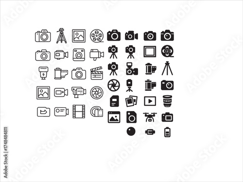 Photography and Videography Icons Set  Camera Film and Media Production Symbol