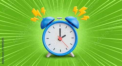A creative design of a ringing retro alarm clock in comic art style. Graphic illustration for a wake up concept