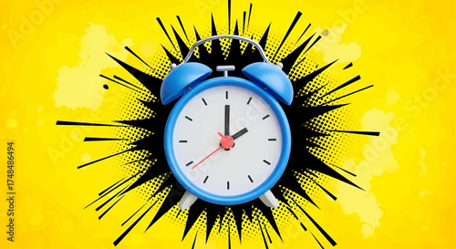 Retro alarm clock in pop art comic style with ringing dynamic motion and comic explosion vector illustration