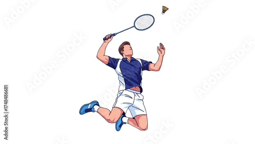 Badminton Athlete Vector Illustration – Dynamic Sports Action Pose