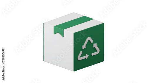 Green recycle box isolated on transparent background for ecofriendly packaging
