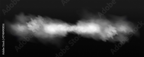 Fog, cloud, smoke isolated on black background. White cloudiness, mist or smog background. Vector Illustration
