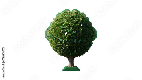 Pixelated tree with green leaves isolated on transparent background
