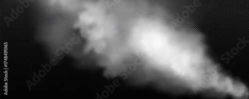 Fog, cloud, smoke isolated on black background. White cloudiness, mist or smog background.