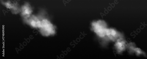 Abstract white smoke or vapor. Abstract fog cloud. Smoke overlay effect. Isolated on black background. Vector Illustration